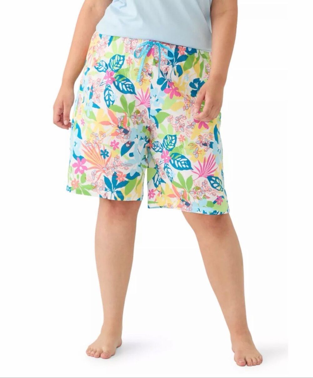 HUE Plus Size Fun Time Floral Pajama Bermuda Shorts Sz 1X